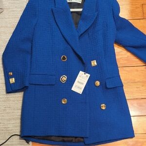 Blue Double-Breasted Blazer Dress with Gold Buttons NWT